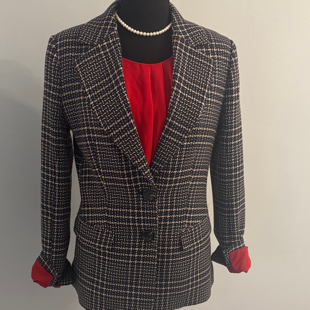 Sisley Navy, Black and Cream  Checkered Blazer